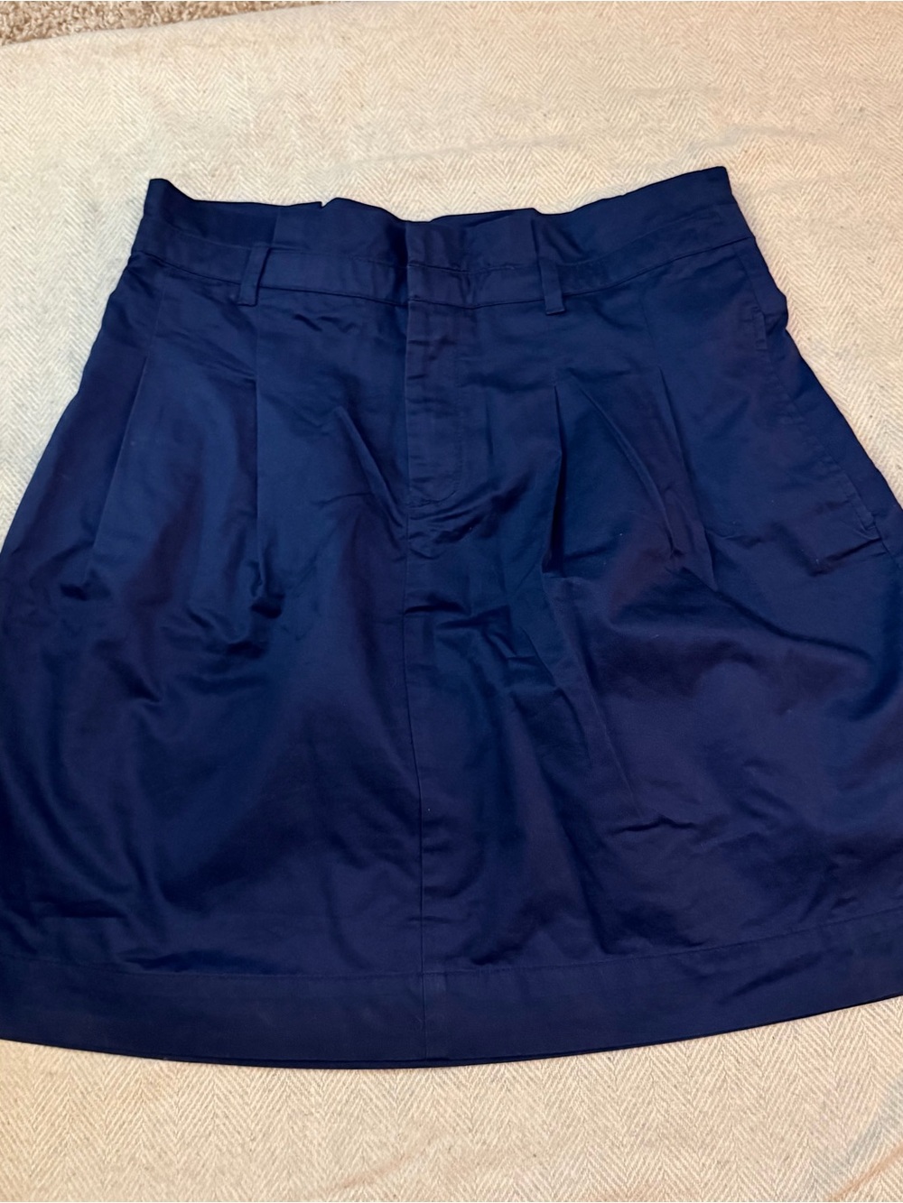 Zara Basic 100% Cotton Blue Solid Cotton A-Line Short Skirt Pockets Women’s M